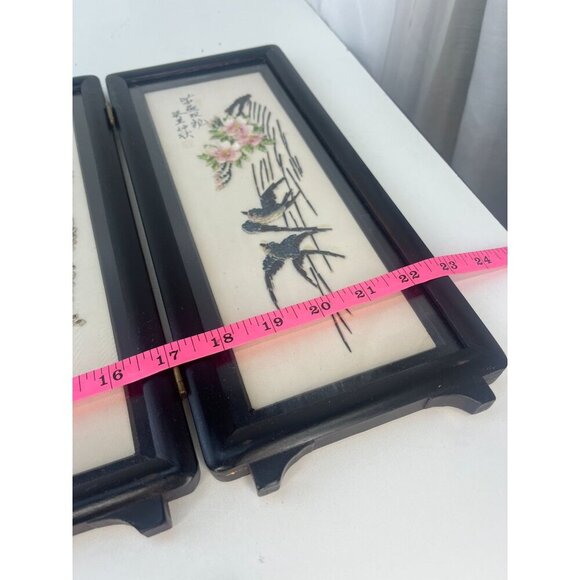 Japanese Asian 4 Panel Folding Screen Art Table Top Wall Hanging Shell Art Birds - Picture 11 of 12